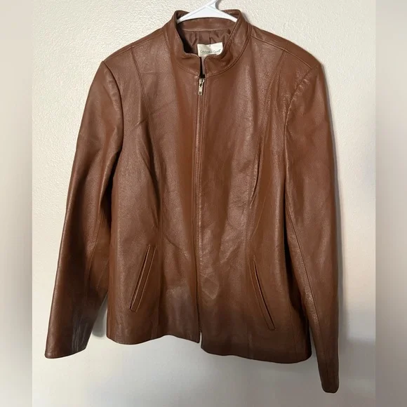 Coldwater Creek Brown Leather Biker Jacket Women’s Medium EUC - Picture 1 of 4